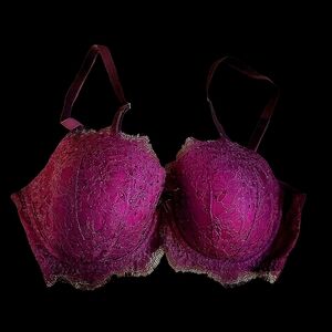 Beautiful Victoria Secrets Burgundy color Lace And Rhinestone Bra. Size 36D.